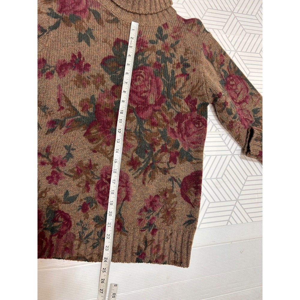 Vintage 90s Ralph Lauren Women's size S Floral Wool Turtleneck Sweater Roses - Picture 7 of 8